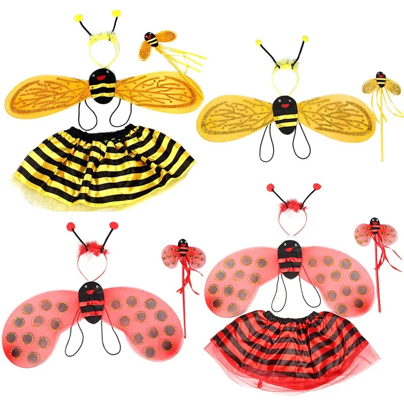 

Милый костюм божьей коровки с крыльями пчелы, желтый, красный, наряд для выступлений для детей, танцевальное сценическое шоу