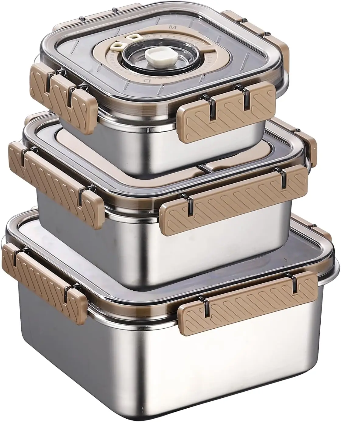 

3pcs/Set Large Size Square Stainless Steel Food Storage Containers Preservation Box (1800/3000/5000ML)