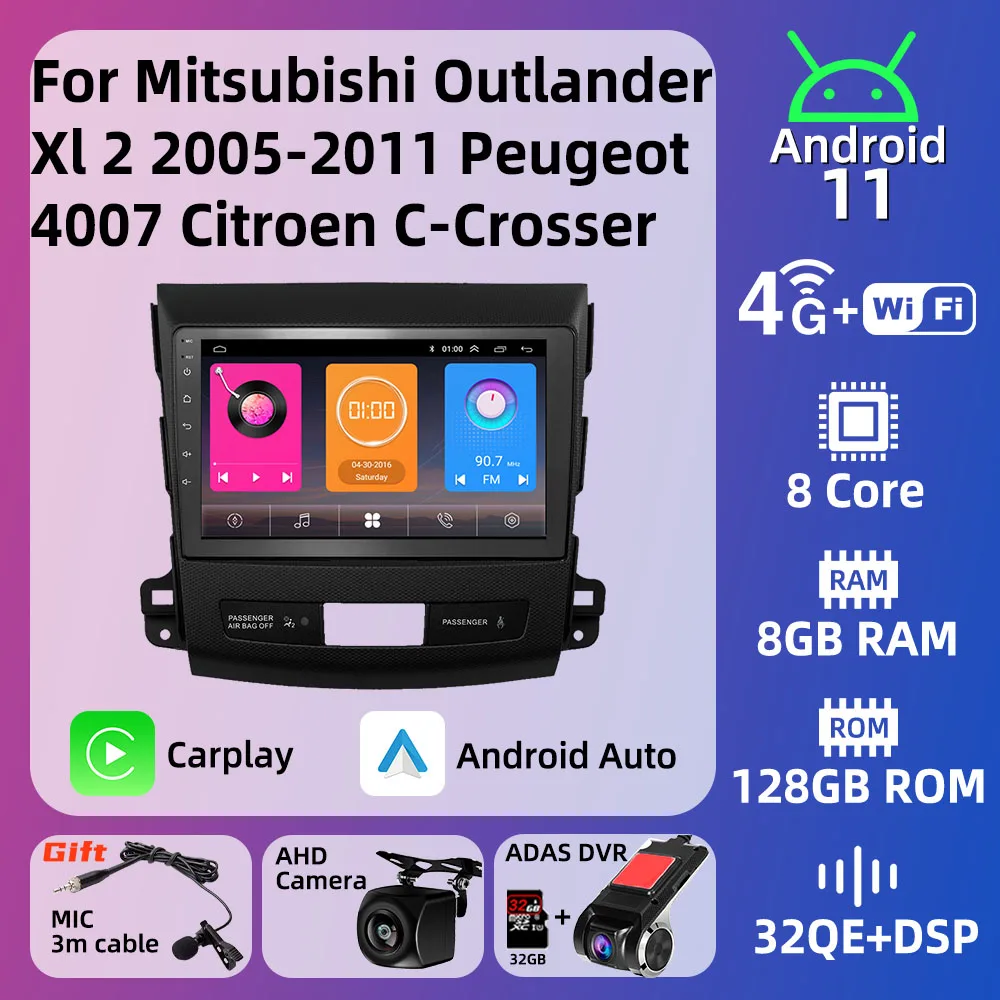 

Carplay Stereo for Mitsubishi Outlander Xl 2 2005-2011 Peugeot 4007 Citroen C-Crosser 2 Din Android Car Radio Multimedia Player