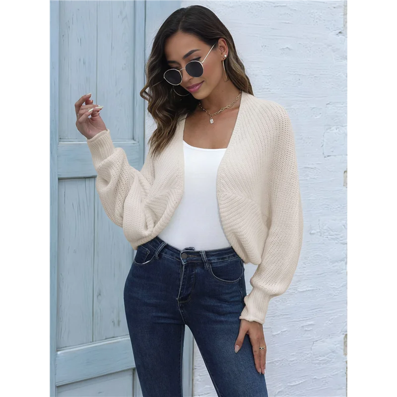 ABRT-Maglioni da donna Maglione cardigan corto aperto sul davanti Maglioni a pipistrello lavorati a maglia a maniche lunghe Coprispalle