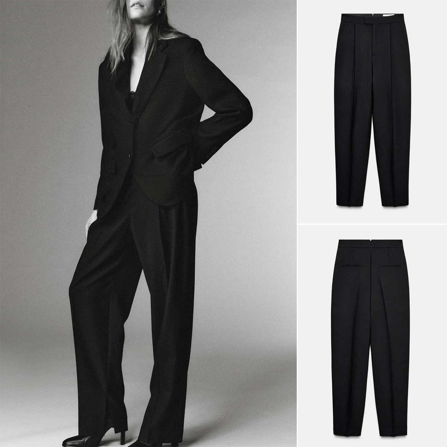 冬の新作レディースカジュアルロングパンツアイロンストライプミッドウエストケット装飾ストレートレッグパンツポリエステル繊維