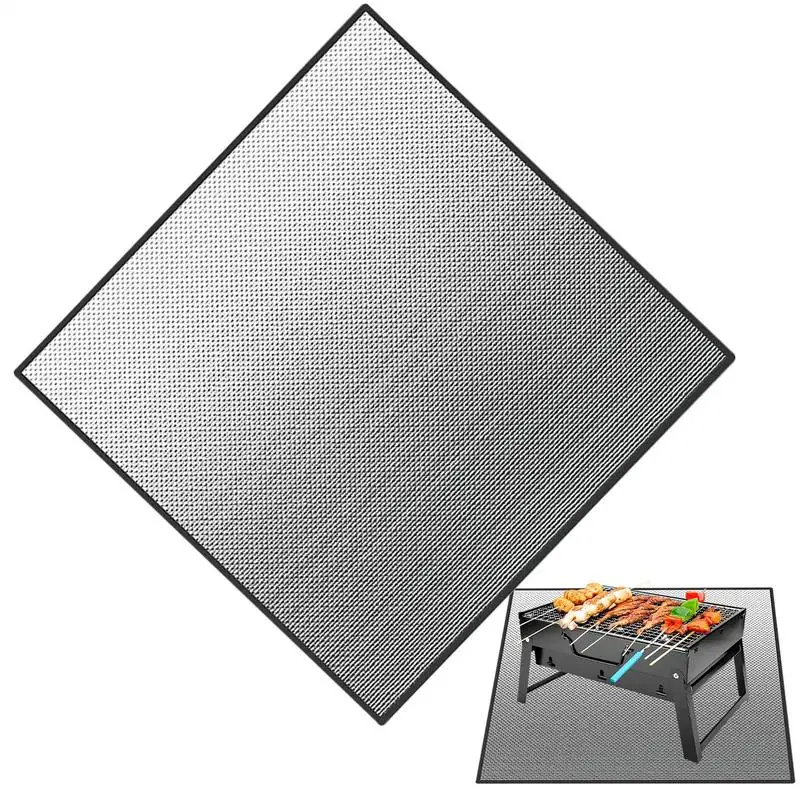 BBQ Mat Floor Outdoor Grill Mat Heat Resistant BBQ Fireproof Mat Reusable Anti-Slip Fireplace Mat Waterproof Oilproof Protective