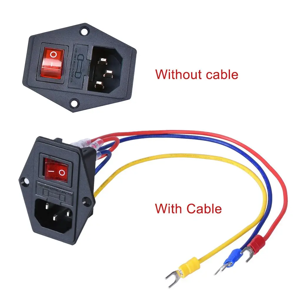 ZOCI- 3D Printer Parts 10A 250V Power Switch AC Power Outlet With Red Triple Rocker Switch Fused Module Plug For 3d Printer