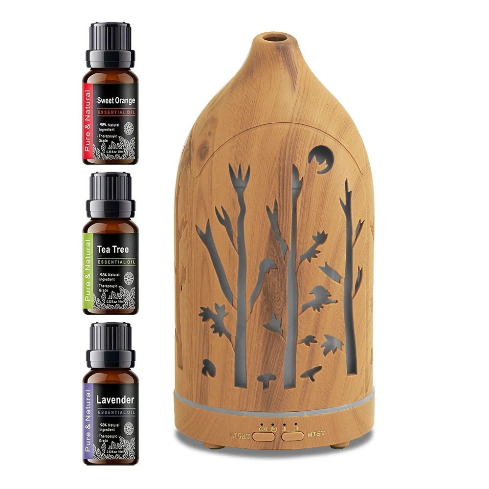 

Light Wood Aromatherapy Humidifier 7 Colors LED Essential Oil Diffuser With 3 Oils Included, Auto Shut-Off, Ultra Quiet For Home