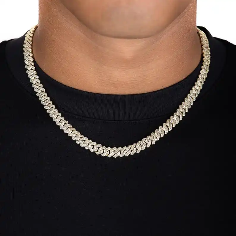 Cuban 10mm Link Chain Moissanite Hip Hop Jewelry Fashion Party Gift in 925 Silver Necklace for Men Passes Diamond Tester.