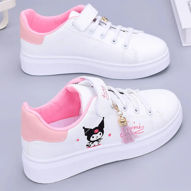 Sanrio kawaii minha melodia meninas tênis planos kuromi anime dos desenhos animados moda bonito estudante versátil respirável sapatos esportivos