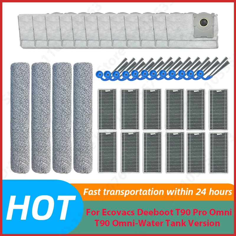 

For ( Ecovacs Deebot T90 Pro Omni / T90 Omni-Water Tank Version )Side Brush Filter Mop Dust Bag Accessories