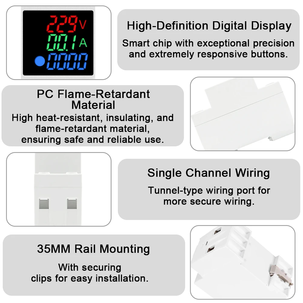 63A 230V 3IN1 Display Adjustable Over Voltage and Under Voltage Protective Device Protector Relay Over Current Protection Limit