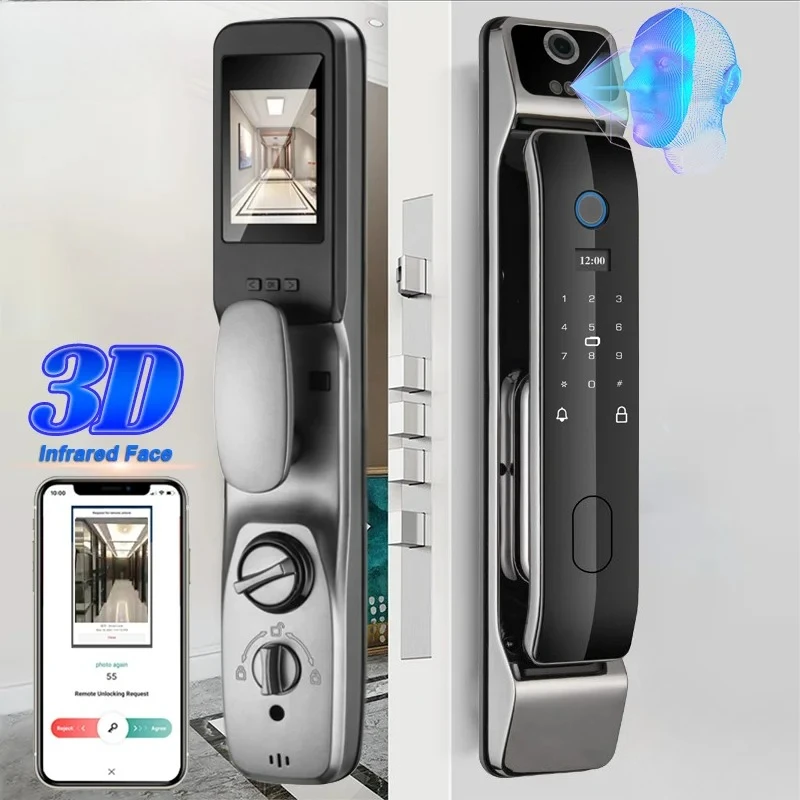Tuya Smart 3D Face Door Lock Security Face & Camera Monitor Intelligent Fingerprint Password Biometric Electronic Key Unlock