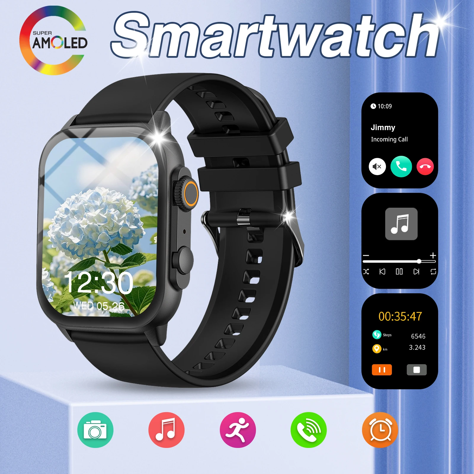 

Smart Watch Men, Fitness Tracker 1.96" AMOLED HD Screen for Android iOS Phones, Wireless Calling, Multi-Sport Mode