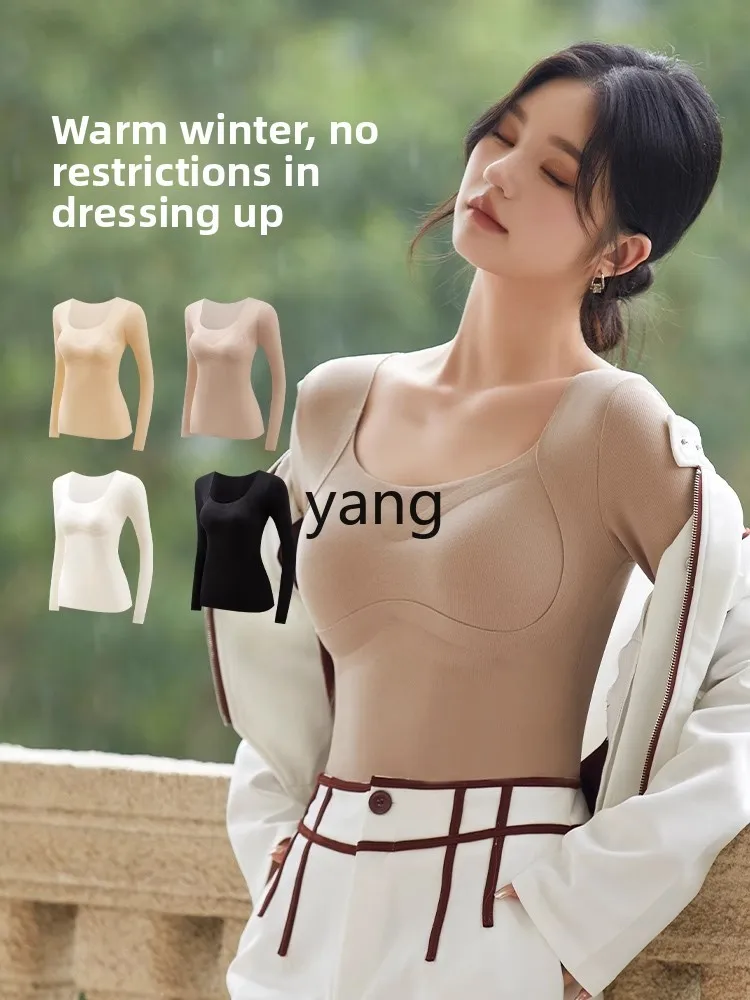LMM サーマル下着胸パッド付き女性フリース肥厚冬インナー女性ボトリングシャツ
