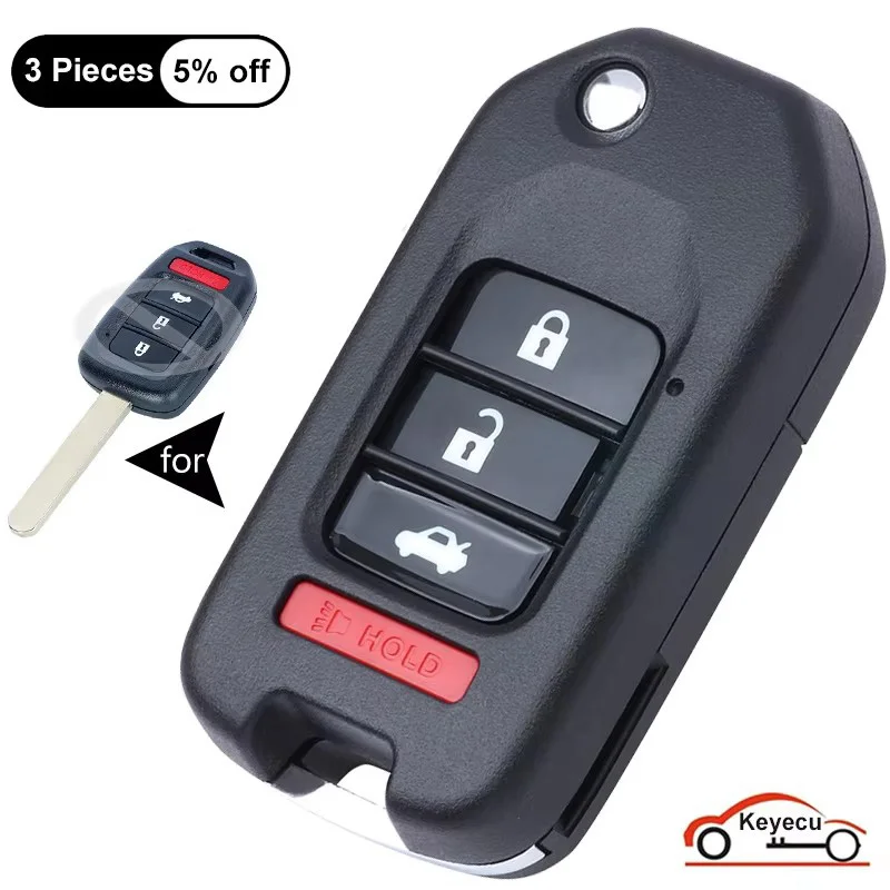 KEYECU 4 Buttons 313.8MHz 433MHz ID47 Chip for Honda Accord Civic Modified Flip Remote Control Key Fob MLBHLIK6-1T MLBHLIK6-1TA