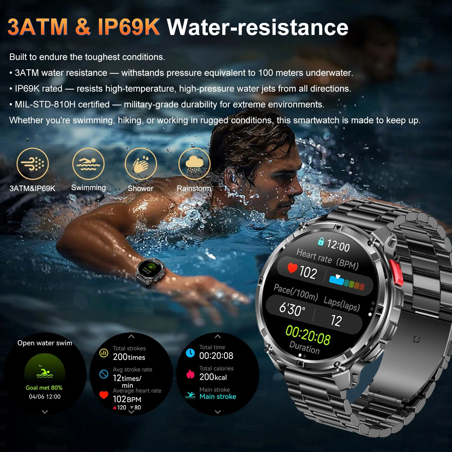 New Military T-Rex3 Ultra 1100mAh Battery Smart Watch 5 ATM Waterproof 1.7"AOD Compass GPS Sports tracker Outdoors Smartwatches