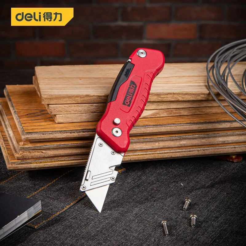 

Deli Folding Knife Replaceable Utility Knife for Cable Cartons Carboard Boxes Cutter Handle Knife Locking Blades OutdoorTool
