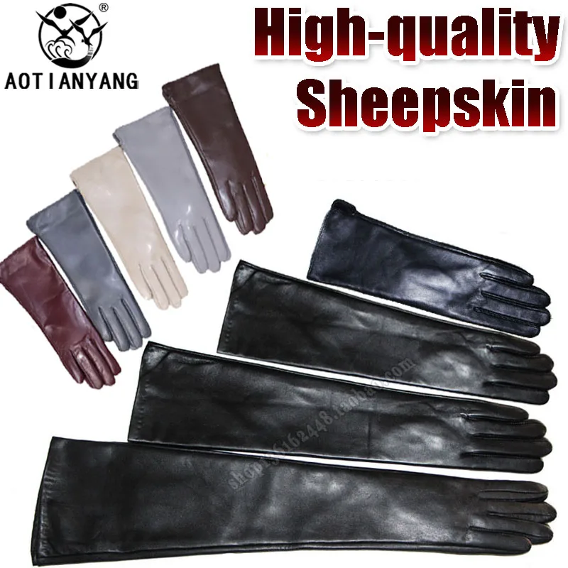 Women's Sheepskin Gloves Long 100% Genuine Leather Gloves Long Sleeve Over Elbow Arm Guard Warm Flannel Lining Autumn and Winter