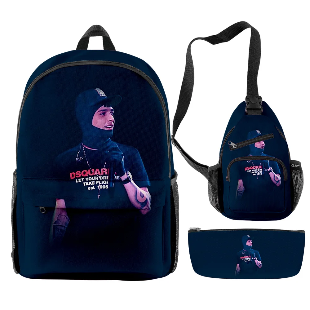 Hip Hop Youthful Funny Peso Pluma 3pcs/Set Backpack 3D Print Bookbag Laptop Daypack Backpacks Chest Bags Pencil Case