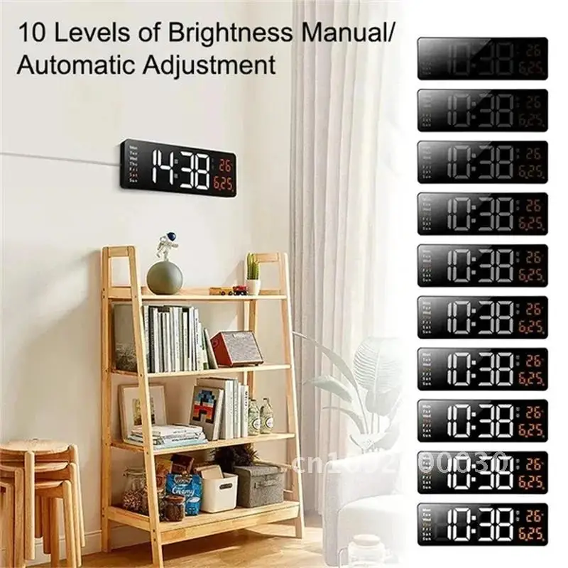 

New 13/16 Inch LED Large Digital Wall Clock Date Alarms Display Temperature Adjustable Clock Brightness Control Power Off Remote