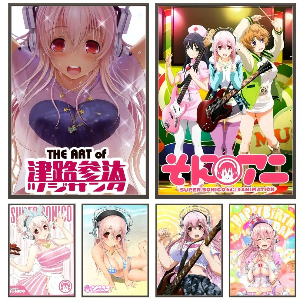 Super Sonico Anime-Poster, vielseitige HD-wasserdichte Wandkunst, selbstklebende Dekoration für jeden Raum, ideales Geschenk