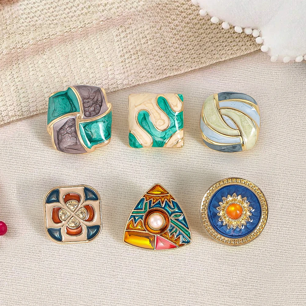 

10 шт. роскошные эмалированные пуговицы в дворцовом стиле в стиле ретро, круглые треугольные квадратные смешанные формы, красочная картина маслом, одежда, аксессуары «сделай сам»