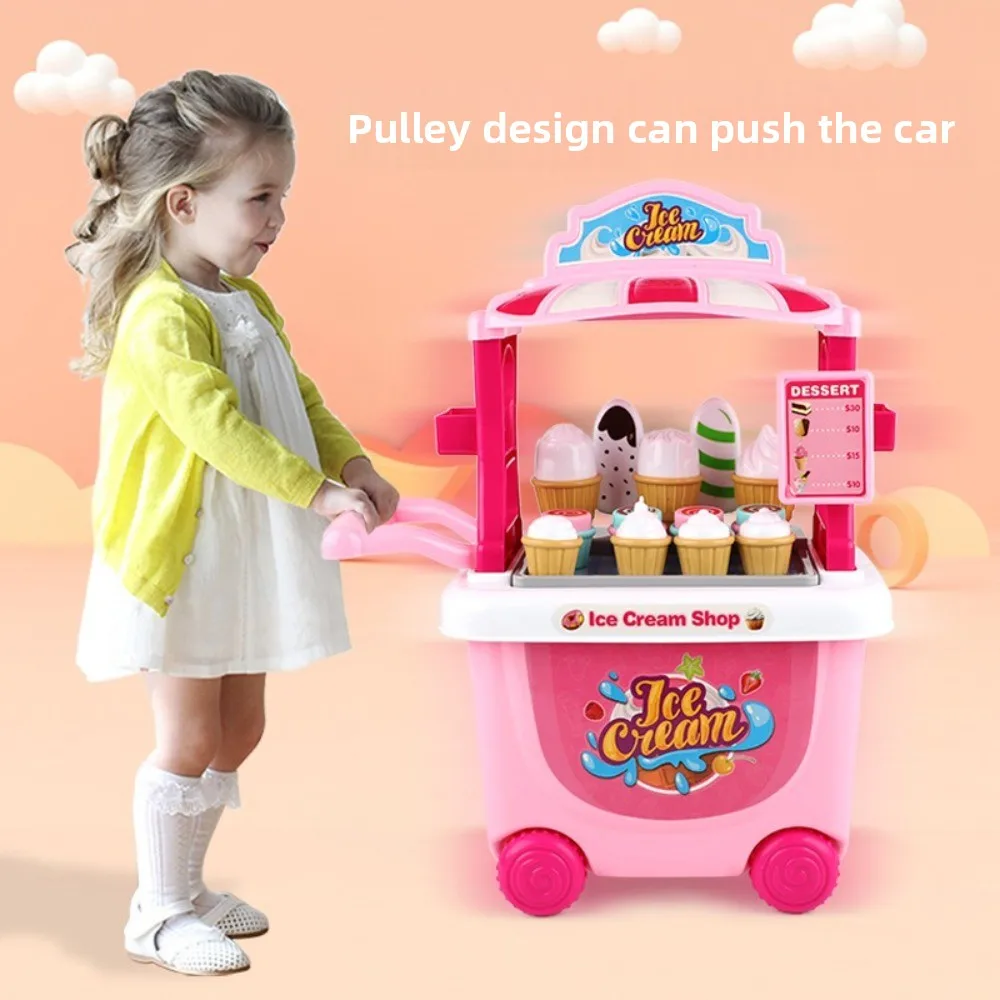 

24pcs Shop Cart Ice Cream Candy Trolley Toy Pushable DIY Children's Pretend Play Toys Trolley Removable Storage