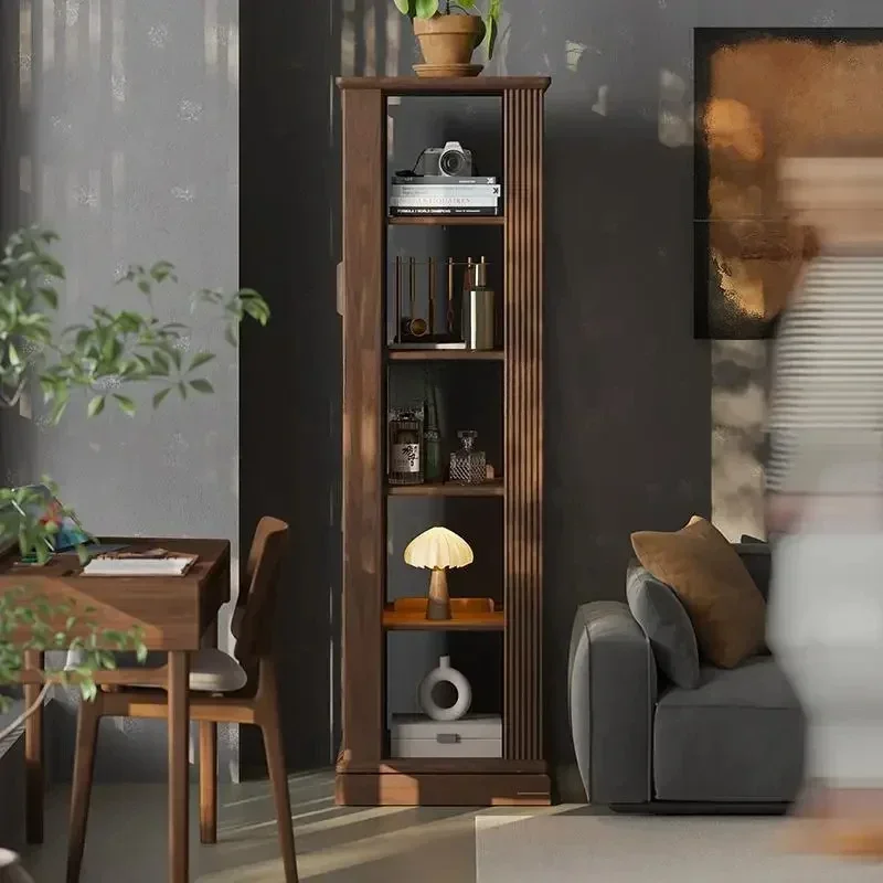 L Solid wood rotating bookshelf 360 black walnut shelf floor magazine rack household living room, multi-layer bookcase