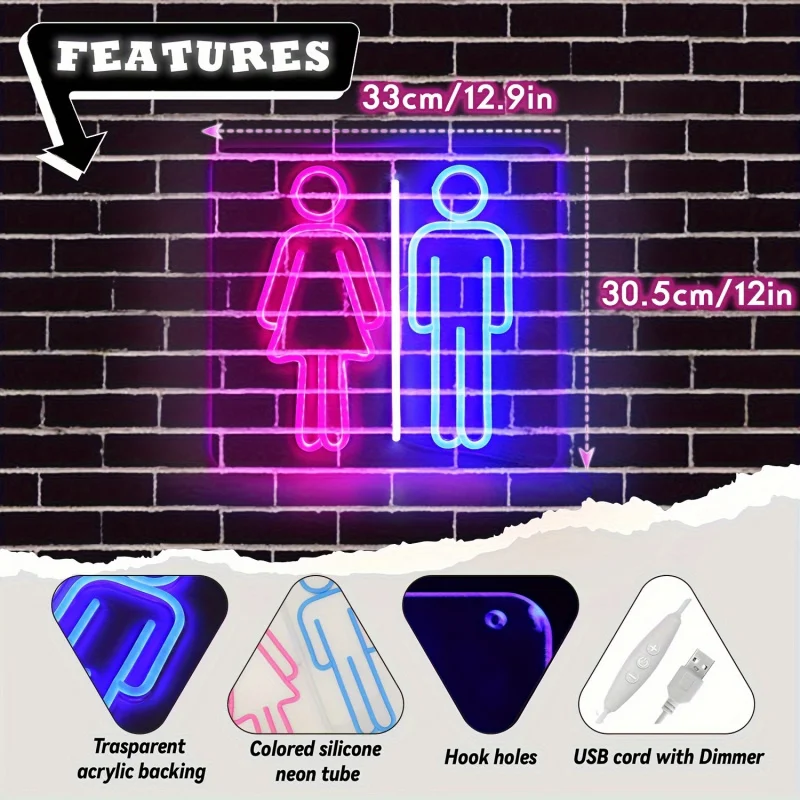 Toilet Sign Neon Wall Decoration Neon BedroomLEDBusiness Sign Suitable for Washroom Christmas Bar Public Places Unique Gift for