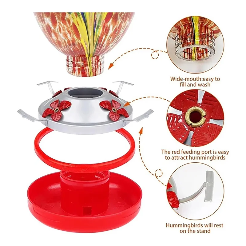 

A84E-Hummingbird Feeder, Large Glass Bird Feeder For Outdoor Use With Ant Proof Hooks