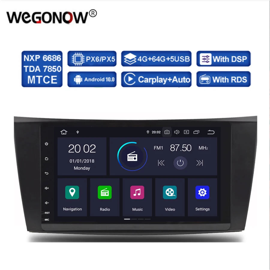 Autoradio PX5, Android 11, 6 cœurs, 4 Go RAM, 64 Go ROM, DSP, GPS, carte, RDS, Bluetooth, lecteur DVD, pour voiture Benz W211, W463, W219, WGene( 2004-2011)