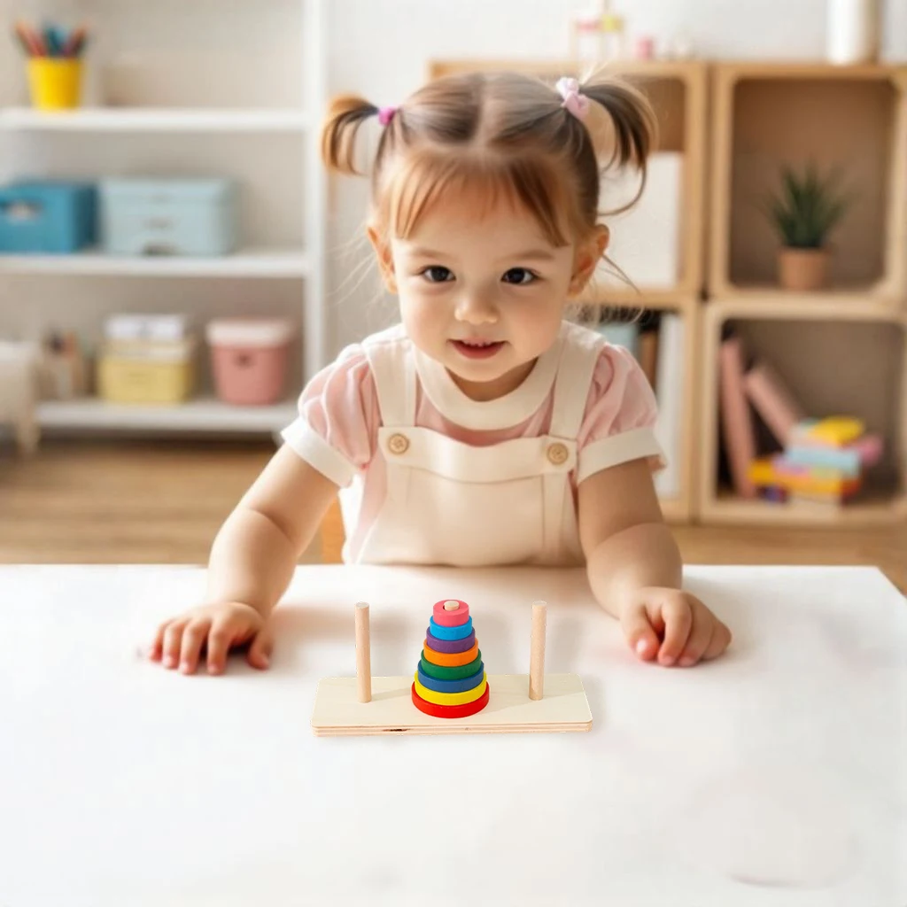 1pc Wooden Colorful 8-Tier Mini Hanoi Towers Toy Color Recognition & Logic Stacking Game Suitable for Children Ages 3+