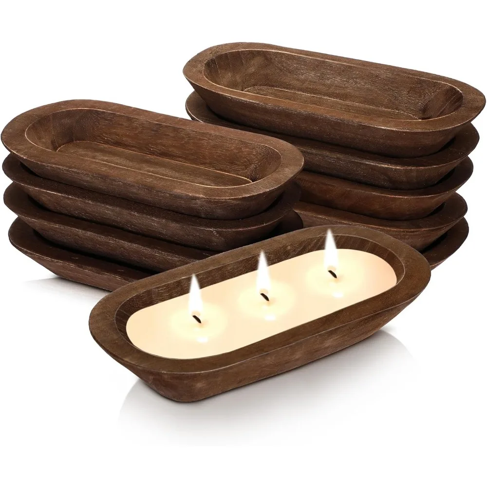 

10 Pack Rustic Wooden Dough Bowls, 12.5 Inches for DIY Crafts, Wedding Decor, Farmhouse Style Home Decoration