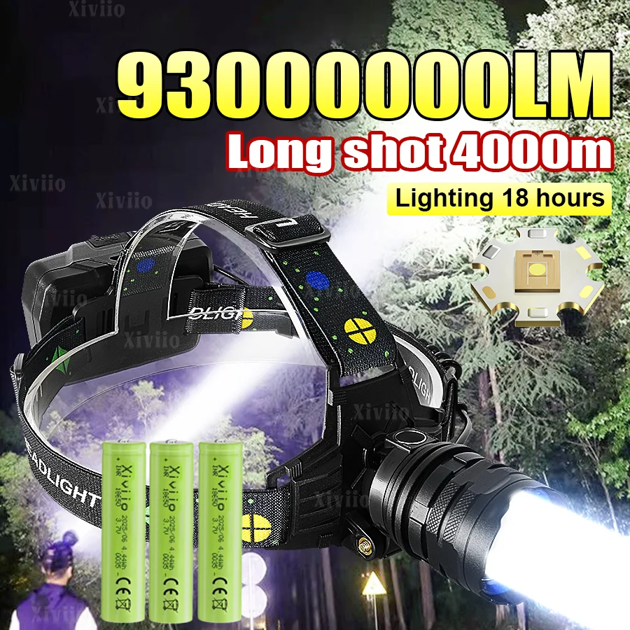 

Мощный светодиодный налобный фонарь 800 Вт, перезаряжаемый, с аккумулятором 18650, сверхъяркий, дальность 4 км, для рыбалки