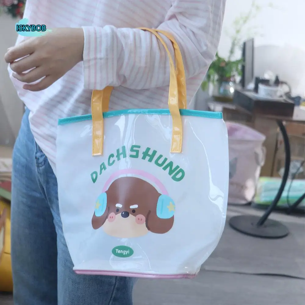 

Shopping Bag Waterproof Jelly Beach Bag Cartoon Print Kawaii PVC Beach Bag Summer Casual Transparent Shoulder Bag Outdoor