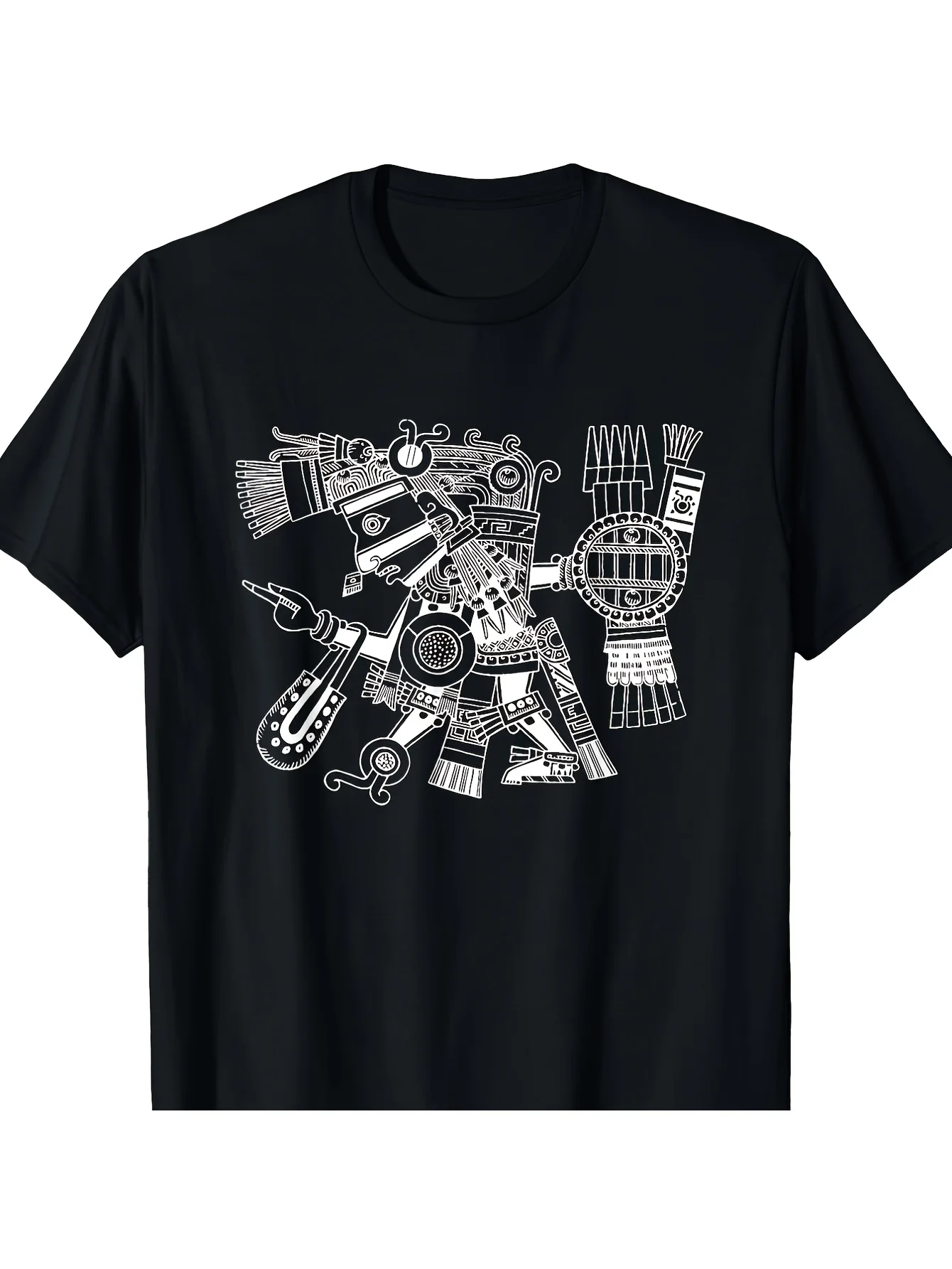 Global Motif, Tezcatlipoca Aztec Warrior Graphic T-Shirt 100% Cotton O-Neck Short Sleeve Summer Casual Mens T-shirt Streetwear