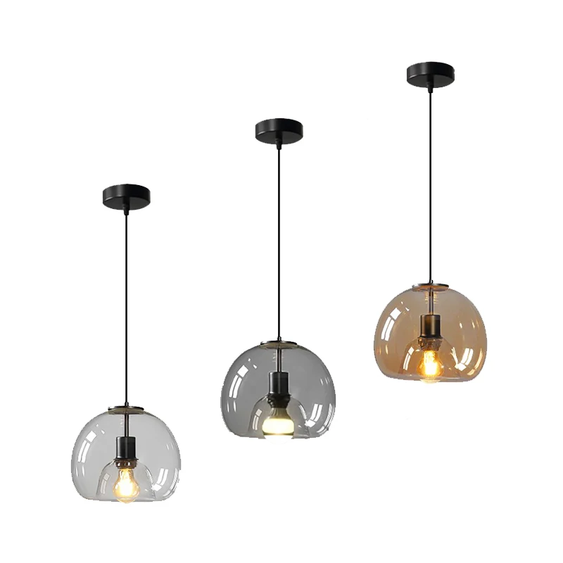 Moderne rétro verre salle à manger chambre salon lustre ambre fumée gris verre petit lustre éclairage ambre E27