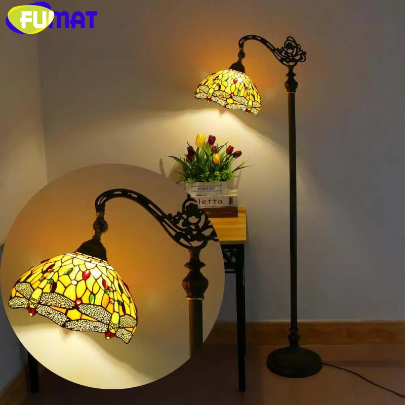 

FUMAT Tiffany style stained glass Nordic vintage floor lamp for study living room bedroom bedside standing lamp LED decor