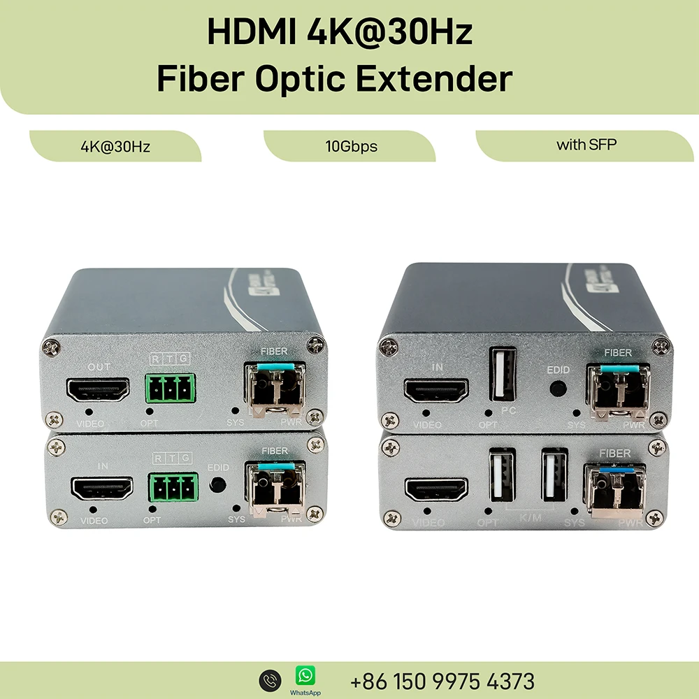 

4K @30Hz HDMI Over Fiber Optic Extender with RS232, Uncompressed 10Gbps LC SFP, 300M Multi-Mode, EDID Learning & ESD Protection