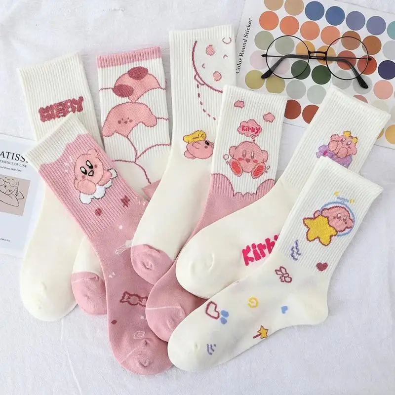 Cartoon Sanrioed Anime Kirby Socks Ins Girl Heart Kawaii Long Tube Trendy Students All-Match Casual Sports Socks Holiday Gifts