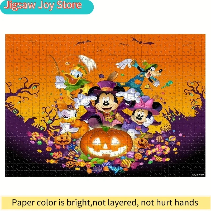 

2D-пазл с животными на Хэллоуин — Микки и Минни, Дональд Дак и Дейзи, Гуфи, Конфеты, Фонарь-тыква — настенный