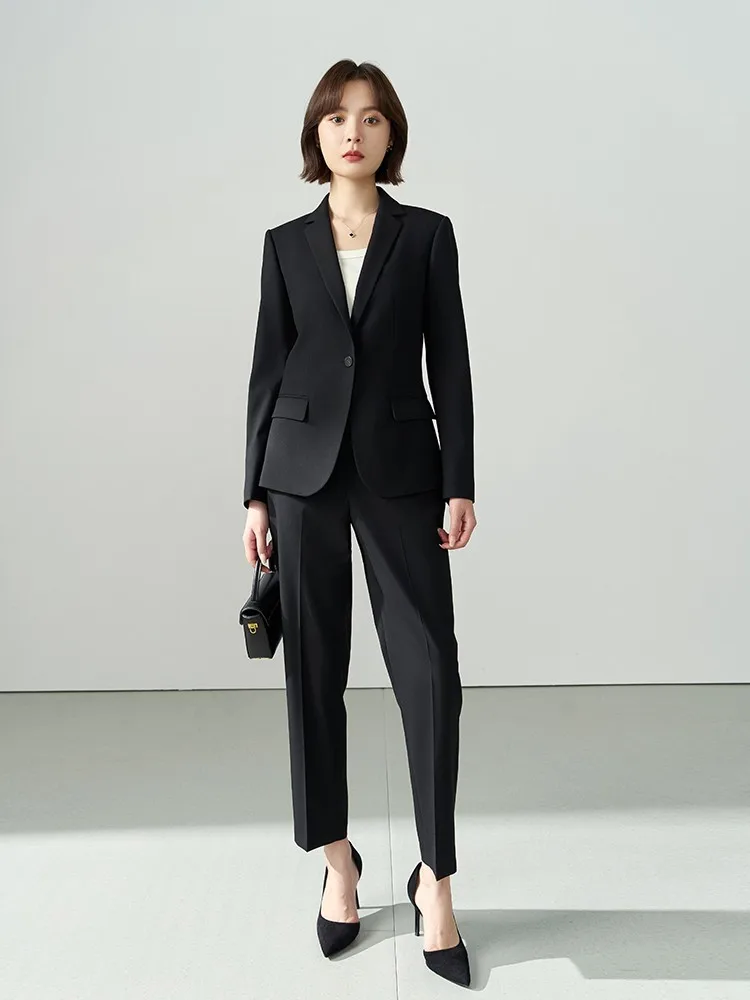 Allingentle Flat Collar Blazer Women's 2 Piece Set Fashion Women Pantsuit Set for Office Business Outfits Customize