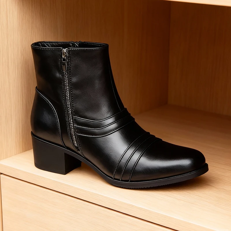 

Мужские деловые кожаные ботинки-элеваторы на высоком каблуке 5,8 см с боковой молнией, нескользящие, увеличивающие рост