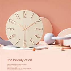 Beige Creative Home Living Room Decoration Plastic Wall Clock Gold Number Models Minimalist Nordic Style Transparent Clock 30cm