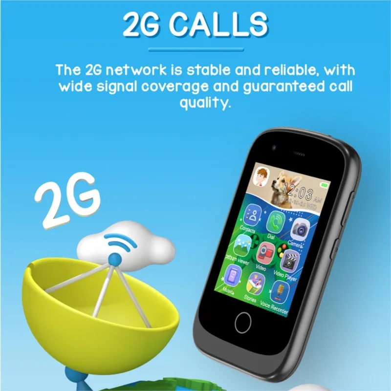 2G Call Kids Smart Phone 8GB 17 Games SOS Call Mini Toy Phone Dual Cameras Photo Video Record Music Play Calculator Audio Book