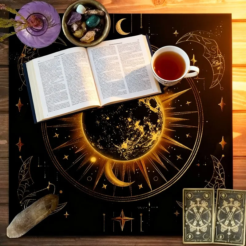 Paño de Tarot con Patrón del Zodíaco - Paño de Altar del Sol para la Lectura del Tarot, Mágico y Místico, Mantel para Rituales, Paño para Juegos de Mesa