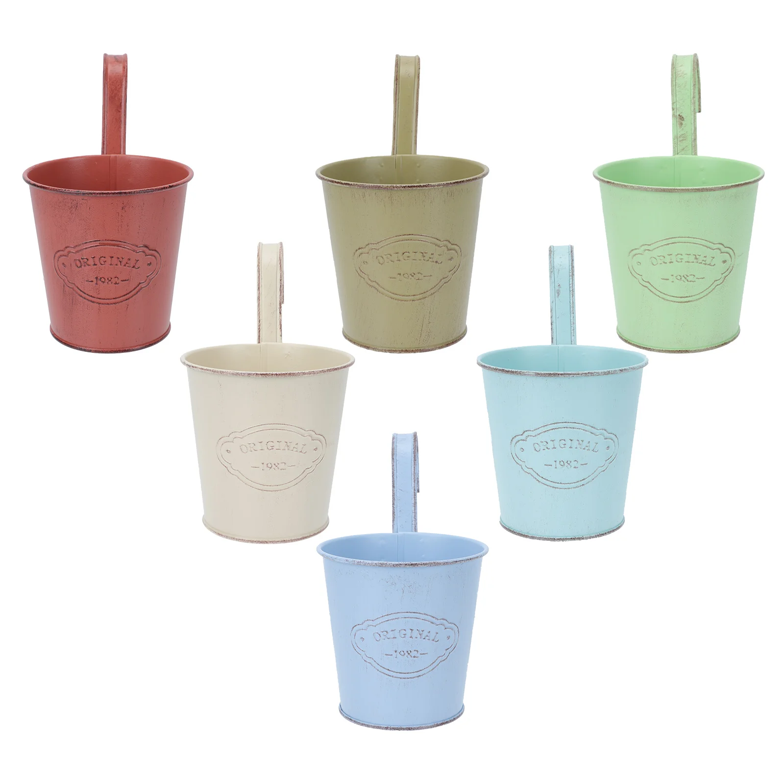 

6pcs Retro Iron Flower Buckets Vintage Tin Decorative Hanging Baskets for Indoor Outdoor Home Garden