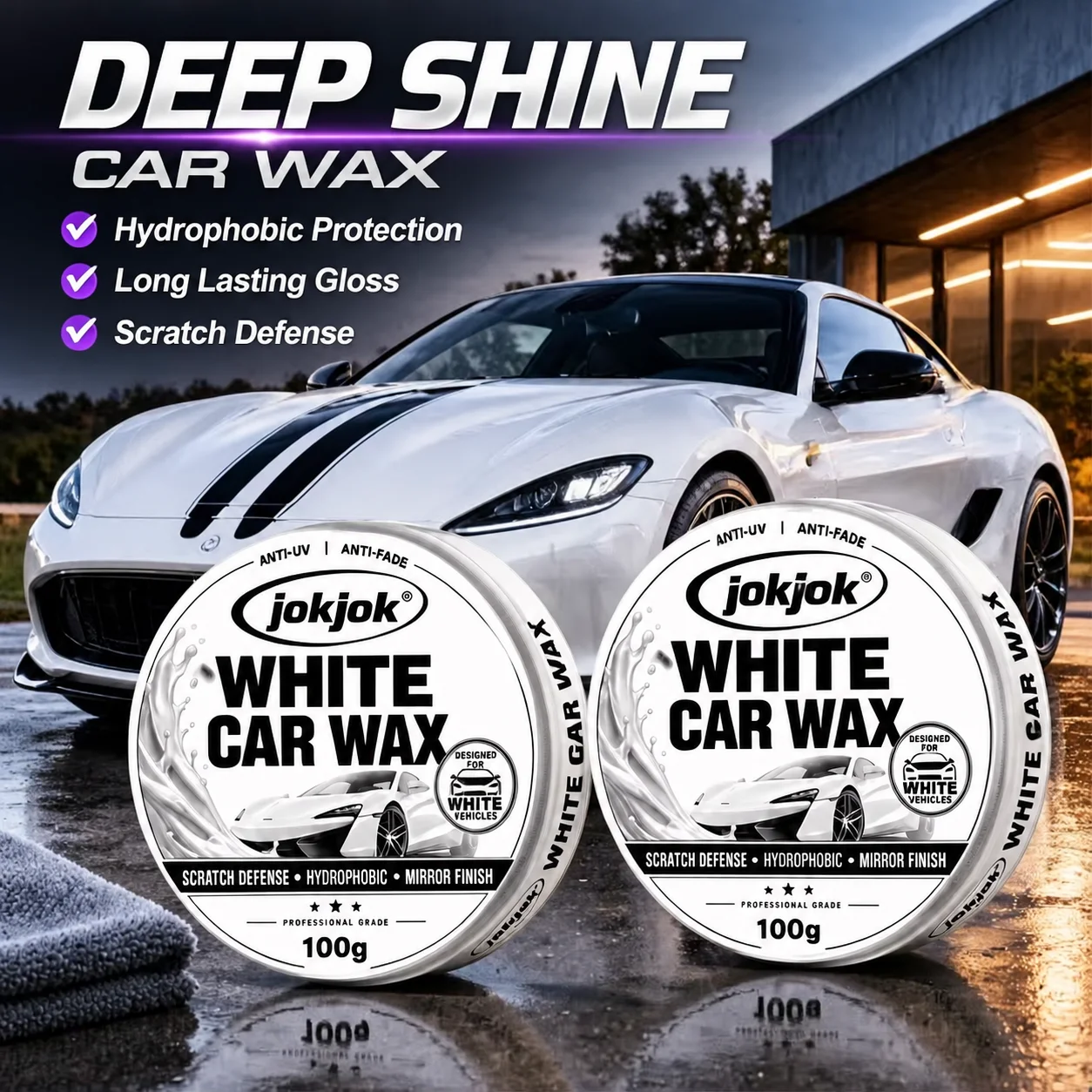 JOKJOK Premium White Car Wax 100g Crystal Plating Scratch Stain Resistant Long Lasting Gloss Paint Care