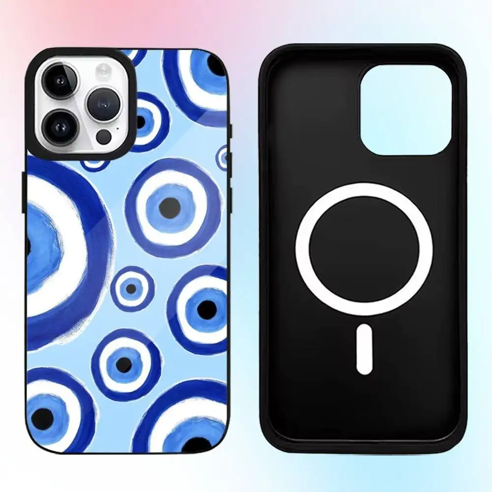 Funda de teléfono con estampado de mal de ojo azul Lucky Eye para iPhone17,16,15,14,13,12,11 Plus,Pro Max, carga inalámbrica magnética Magsafe