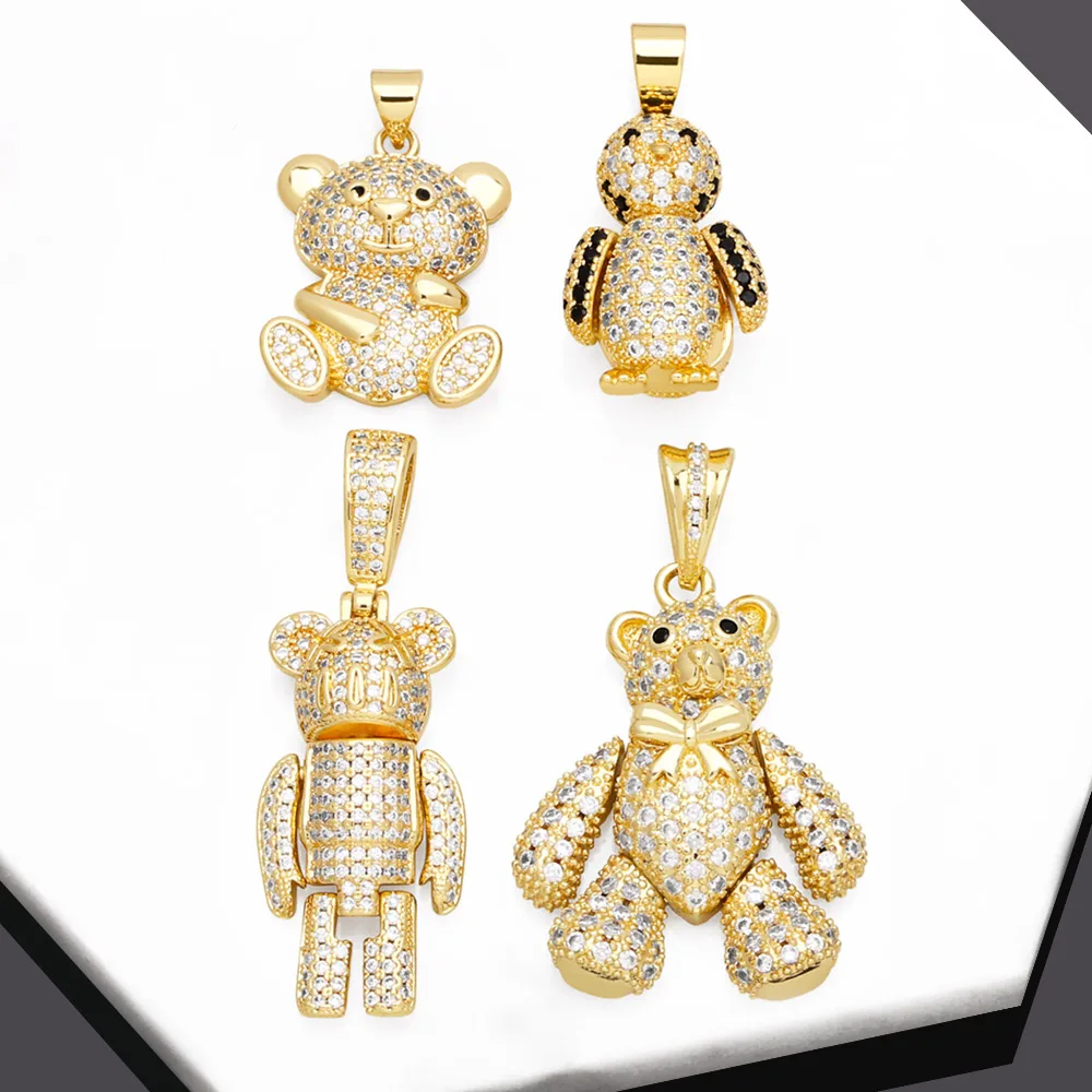 OCESRIO Trendy Crystal Big Moveable bear Pendant for Necklace Copper Gold Plated Penguin DIY Jewelry Making Supplies pdtb298