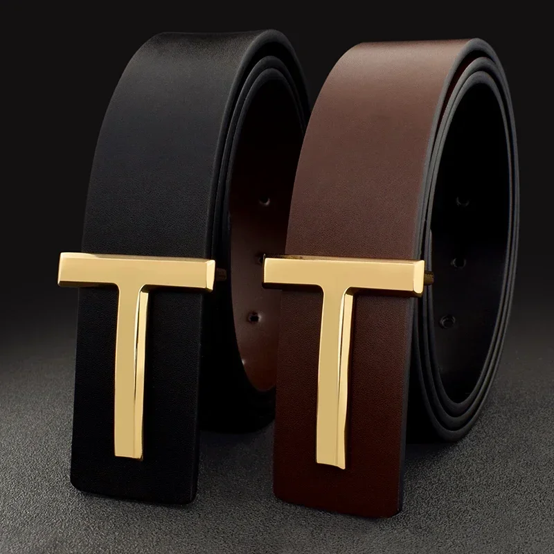 

High Quality Formal Cowhide Black Belt Men's Fashion T Letter Designer Belt Luxury Designer Leather Belt Jeans Belts for Women