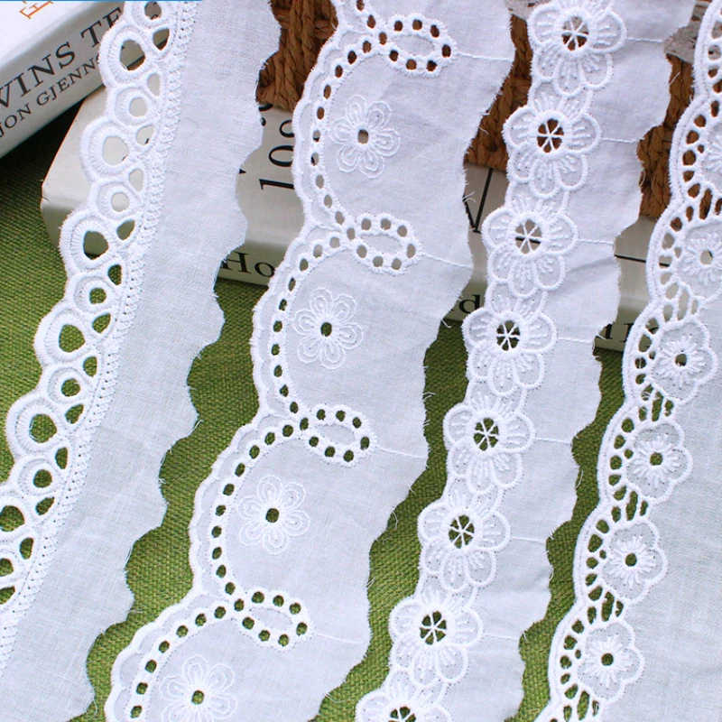 Flowers White Cotton Lace Lovely Girl Embroidered Skirt Decorative Accessories Lace Trim Embroidery Fabric Craft Sewing Ribbon