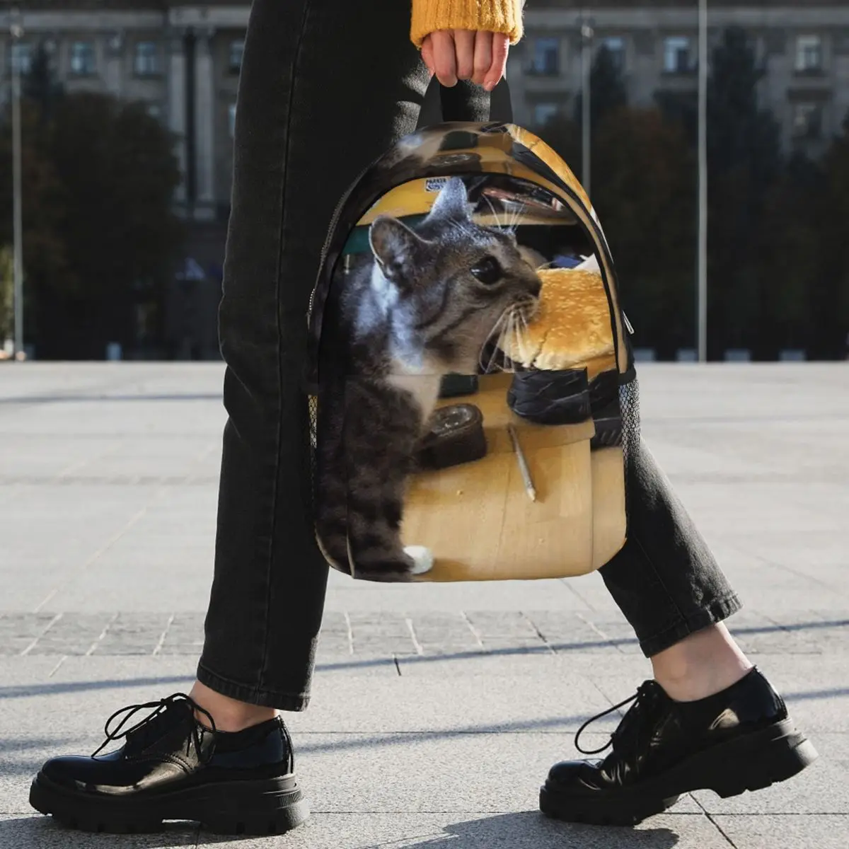 A Cat Eating A Hamburger Backpack Student BookBag Kids School Bag Laptop Shoulder Bags for Men Women